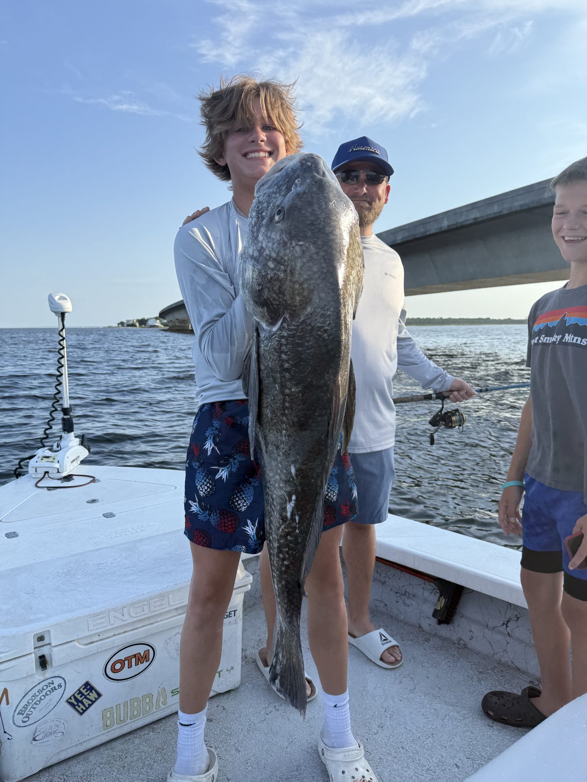 A large Black Drum caught during a 4-hour half-day charter near the Navarre Beach Causeway bridge pilings.